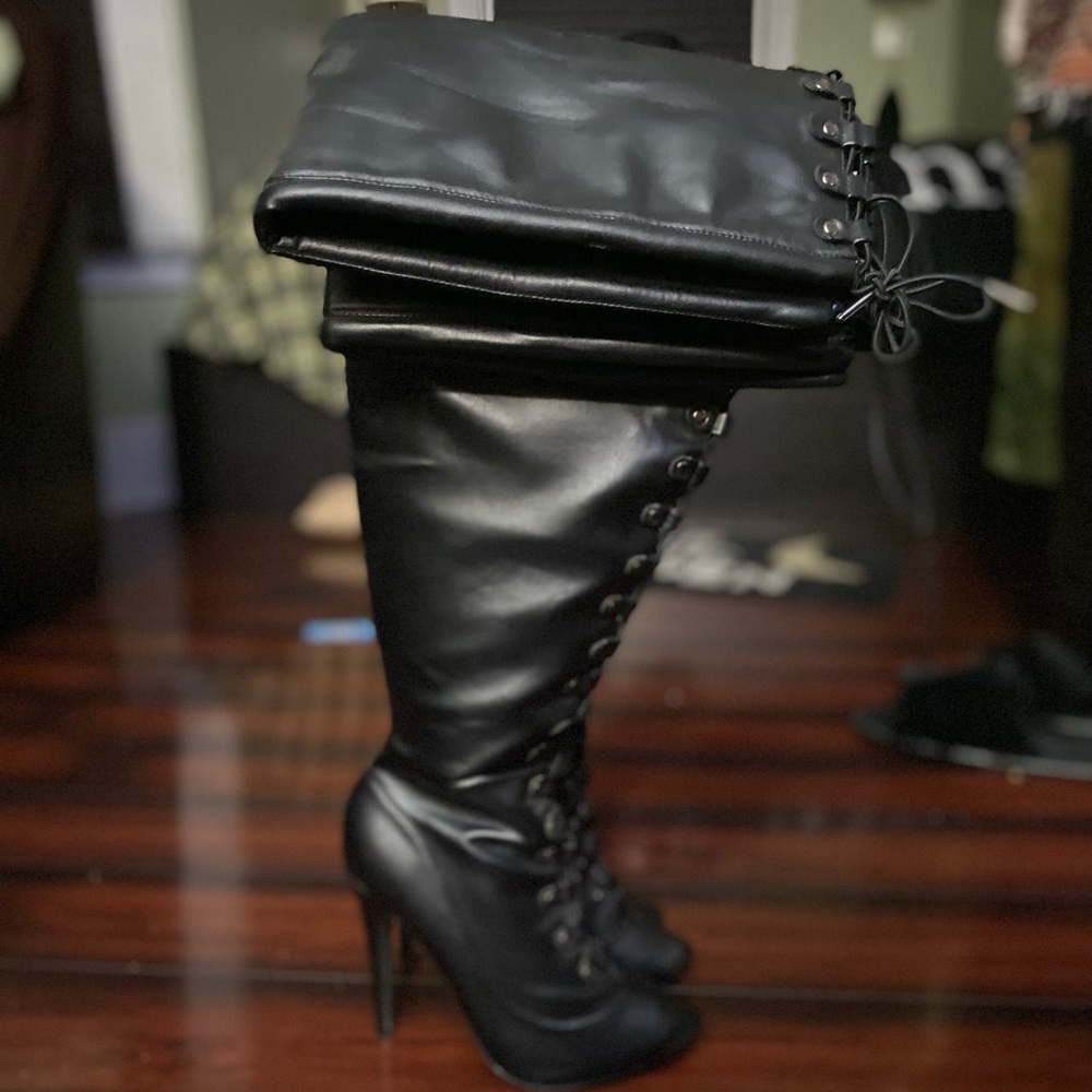 JustFab-Luxe Line - Peep Toe Lace up Stilettos